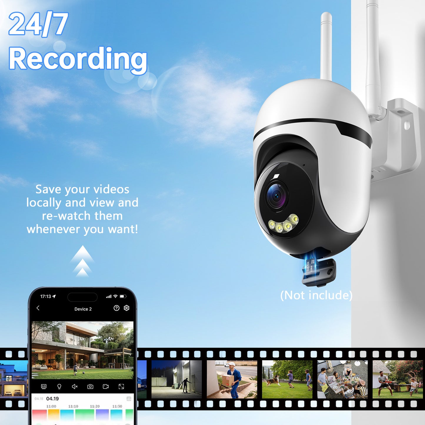 360° Outdoor PTZ Security Camera – AI Motion Detection, Night Vision & 2K HD