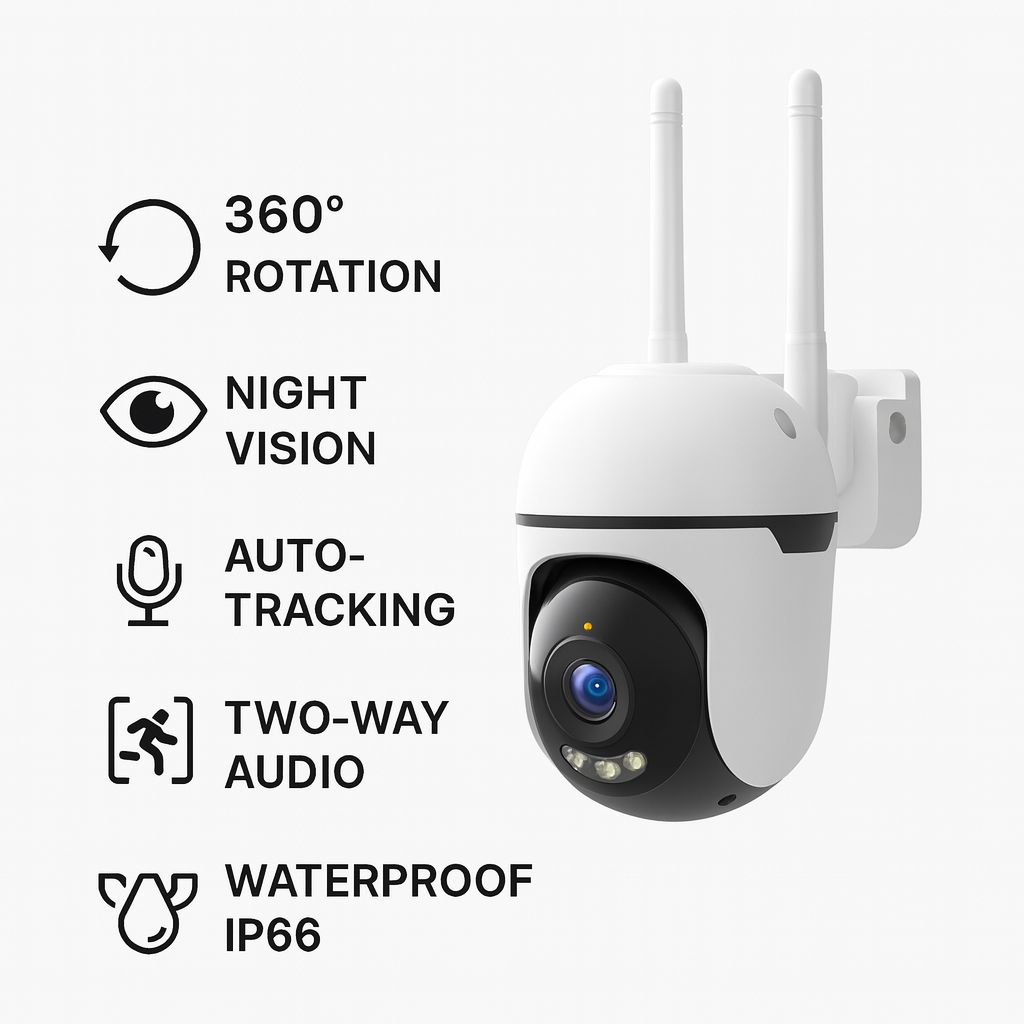360° Outdoor PTZ Security Camera – AI Motion Detection, Night Vision & 2K HD